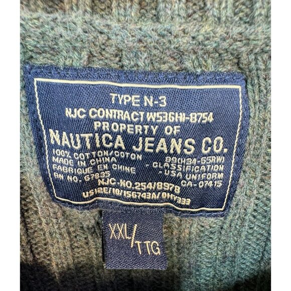 Nautica Jeans Co. Mens Ribbed Pullover Knit Sweater XXL Olive Green100% Cotton - Picture 2 of 11